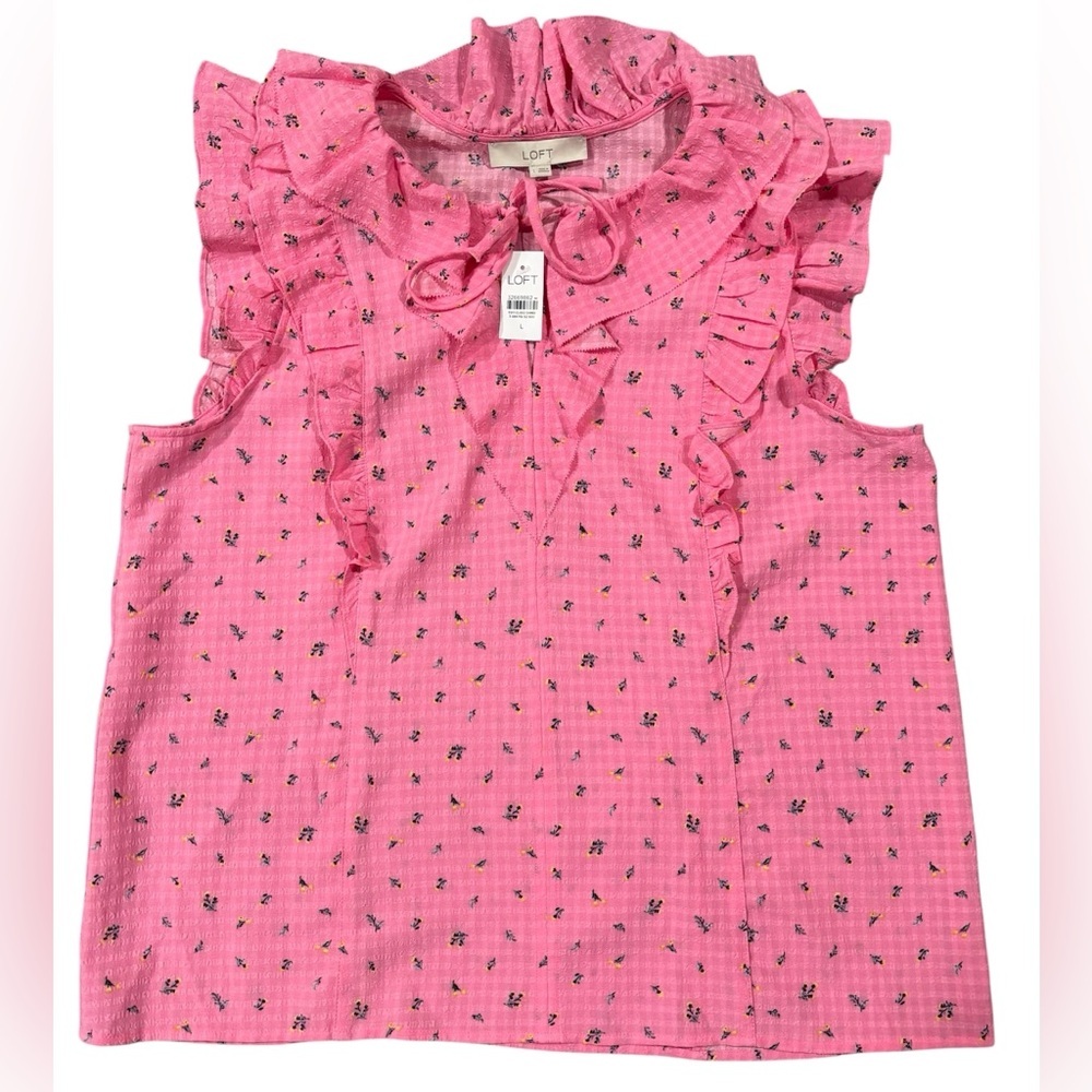 NWT Loft Garden Ruffle Tie Neck Shell Size- L